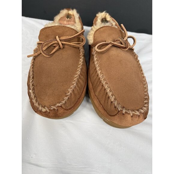 LL Bean Wicked Good Moccasins Men's 13 Suede Brown Leather Slippers Slip On - Picture 3 of 16